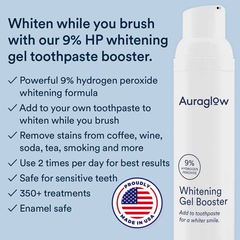 Close-up smile after brushing shows coffee and tea stain removal with AURAGLOW.