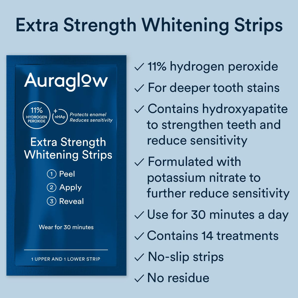 AuraGlow extra strength strips provide full lower-arch coverage for uniform results