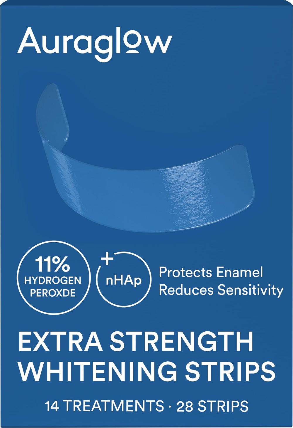 AuraGlow extra strength strips provide full upper-arch coverage for even whitening