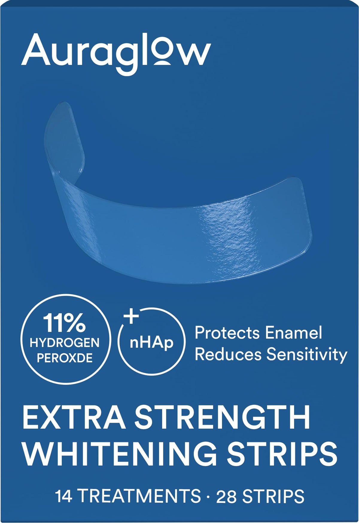 AuraGlow extra strength strips provide full upper-arch coverage for even whitening