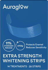AuraGlow extra strength strips provide full upper-arch coverage for even whitening