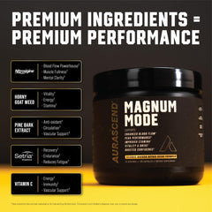 Aurascend Magnum Mode ingredient panel highlights Nitrosigine for blood flow support