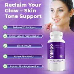 Aura Vitamins Vitiligo Capsules packaging highlights safe daily pigment support