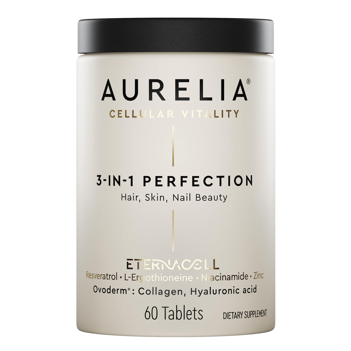 AURELIA 3-in-1 Perfection bottle front shows premium daily anti-aging support.