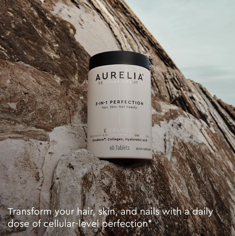 AURELIA label hero on bottle communicates advanced anti-aging science.