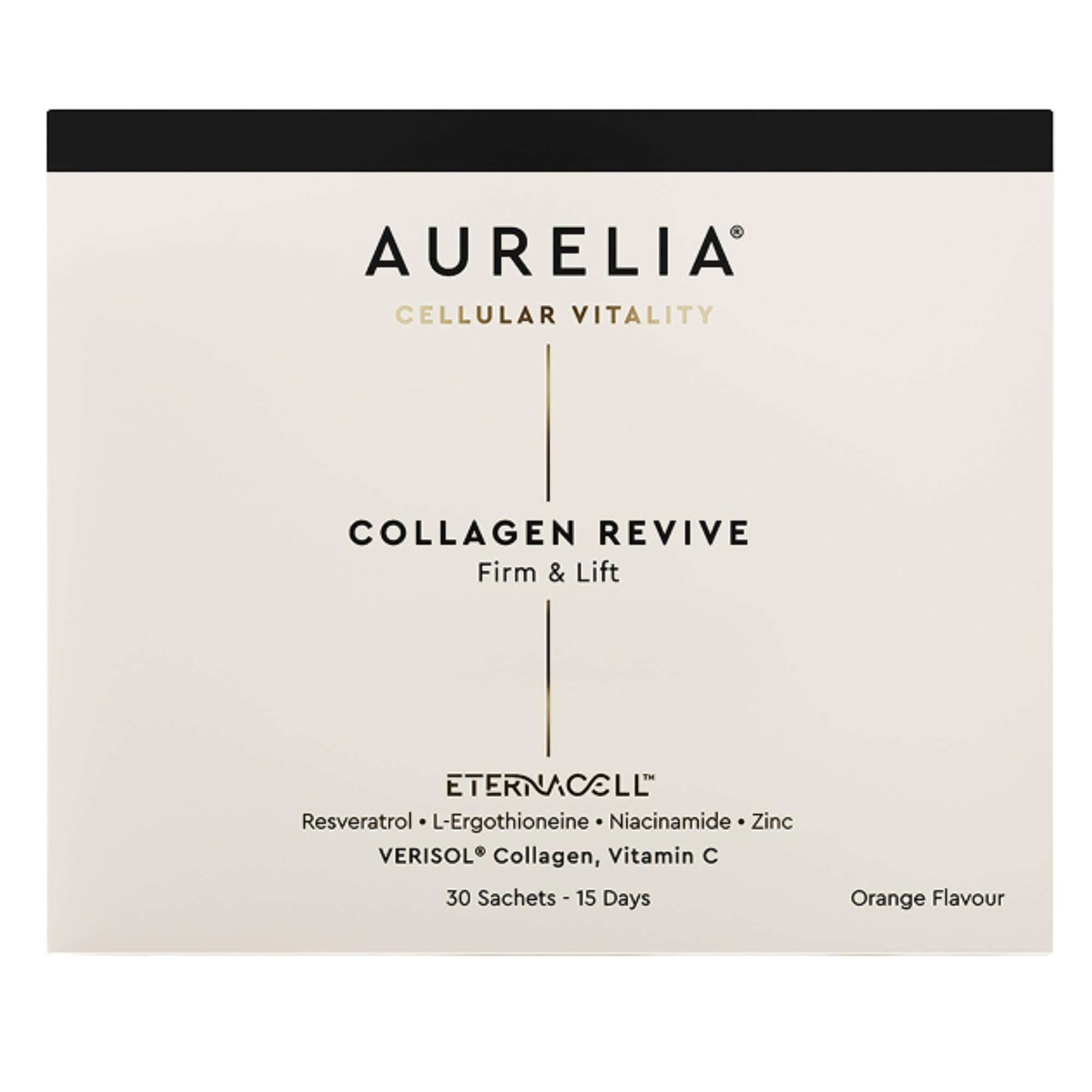 Aurelia Collagen Revive bottle with label highlighting skin-supporting ingredients and hydration benefits.