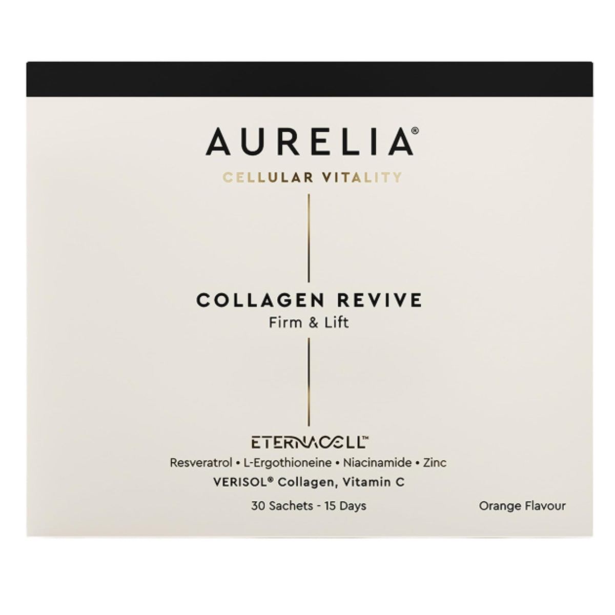 Aurelia Collagen Revive bottle with label highlighting skin-supporting ingredients and hydration benefits.