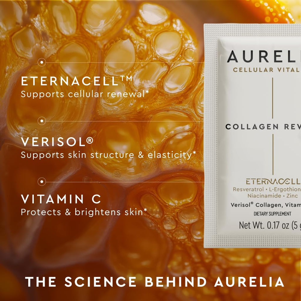 Ingredient panel on Aurelia Collagen Revive highlighting niacinamide and ergothioneine.