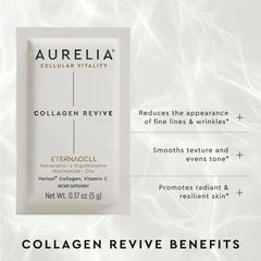 Close-up of the Aurelia Collagen Revive label showing zinc and resveratrol for antioxidant protection.
