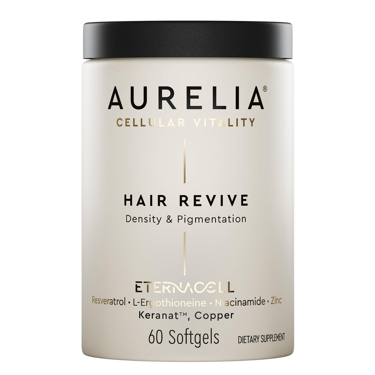 AURELIA Hair Revive bottle on a clean vanity for daily hair support.