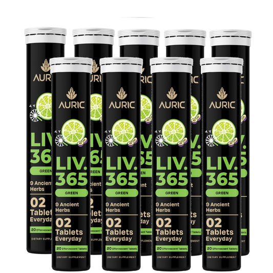Auric Liv 365 liver detox bottle front showing a tidy packaging for daily herbal support