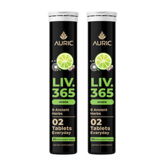 Auric Liv365 bottle front view with lemon flavor branding for daily liver support
