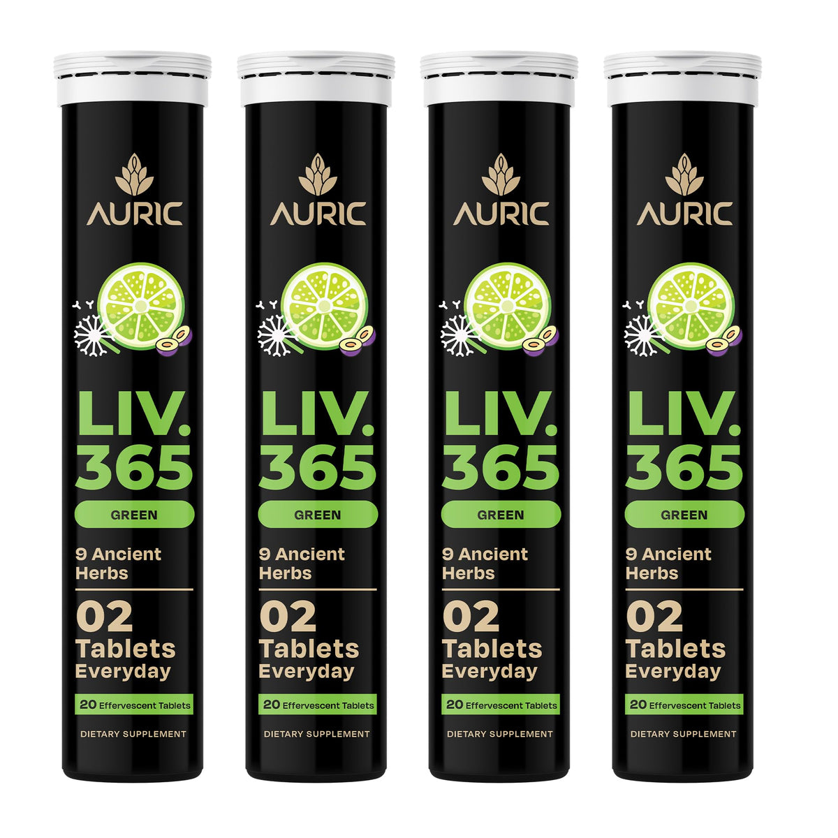 Auric Liv365 bottle front with lemon flavor view for detox support