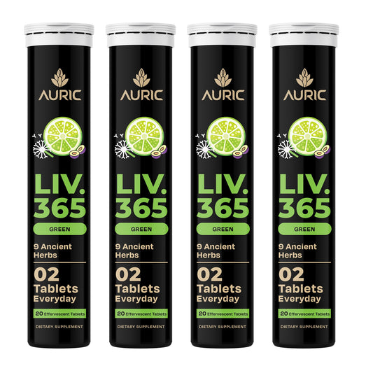 Auric Liv365 bottle front with lemon flavor view for detox support