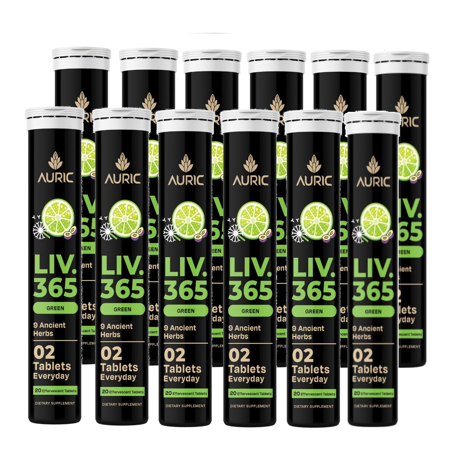 Auric Liv365 lemon bottle front view supports detox and daily wellness.
