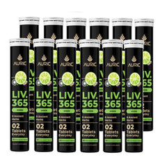 Auric Liv365 lemon bottle front view supports detox and daily wellness.