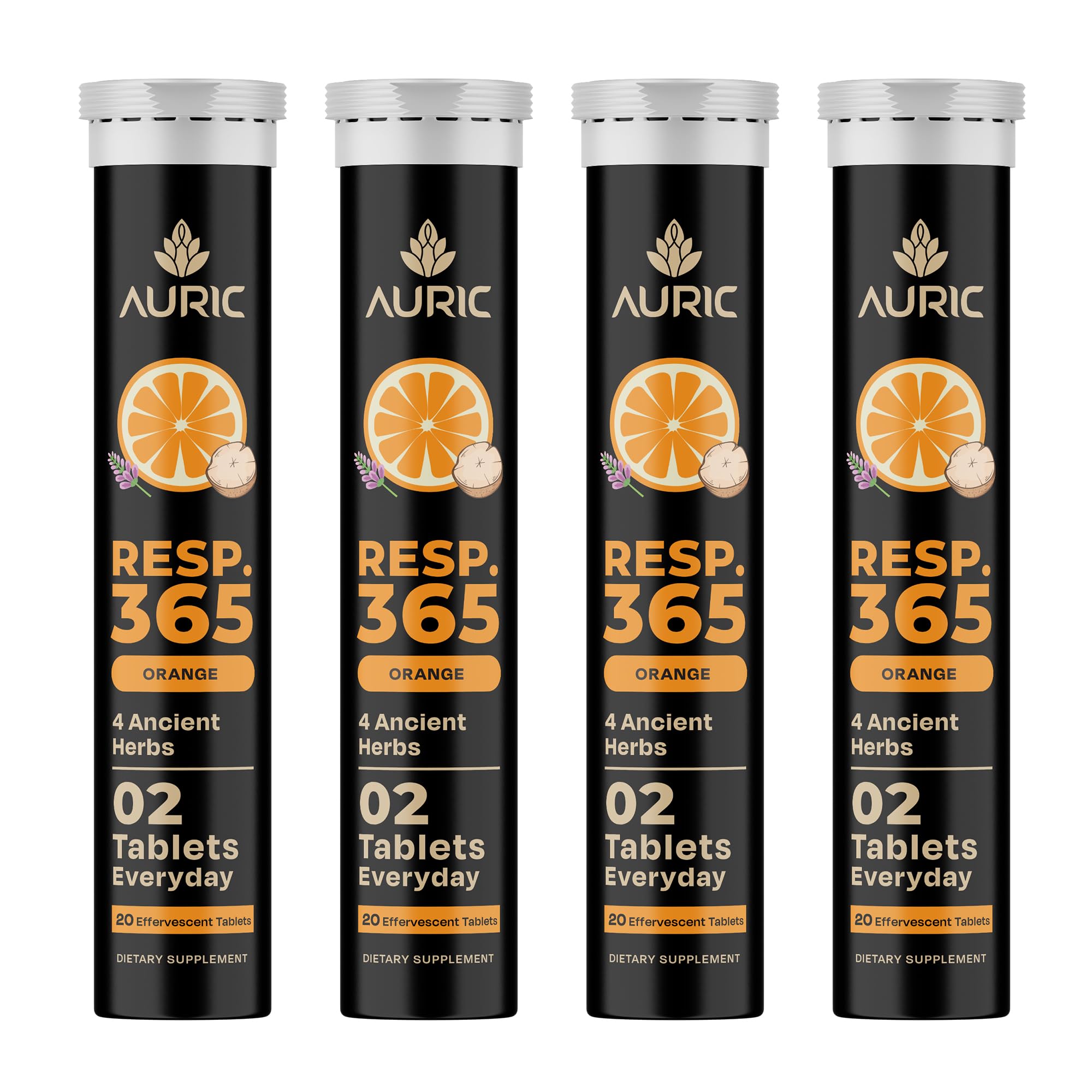 Auric Resp 365 tablets dissolving in water for a refreshing wellness drink.