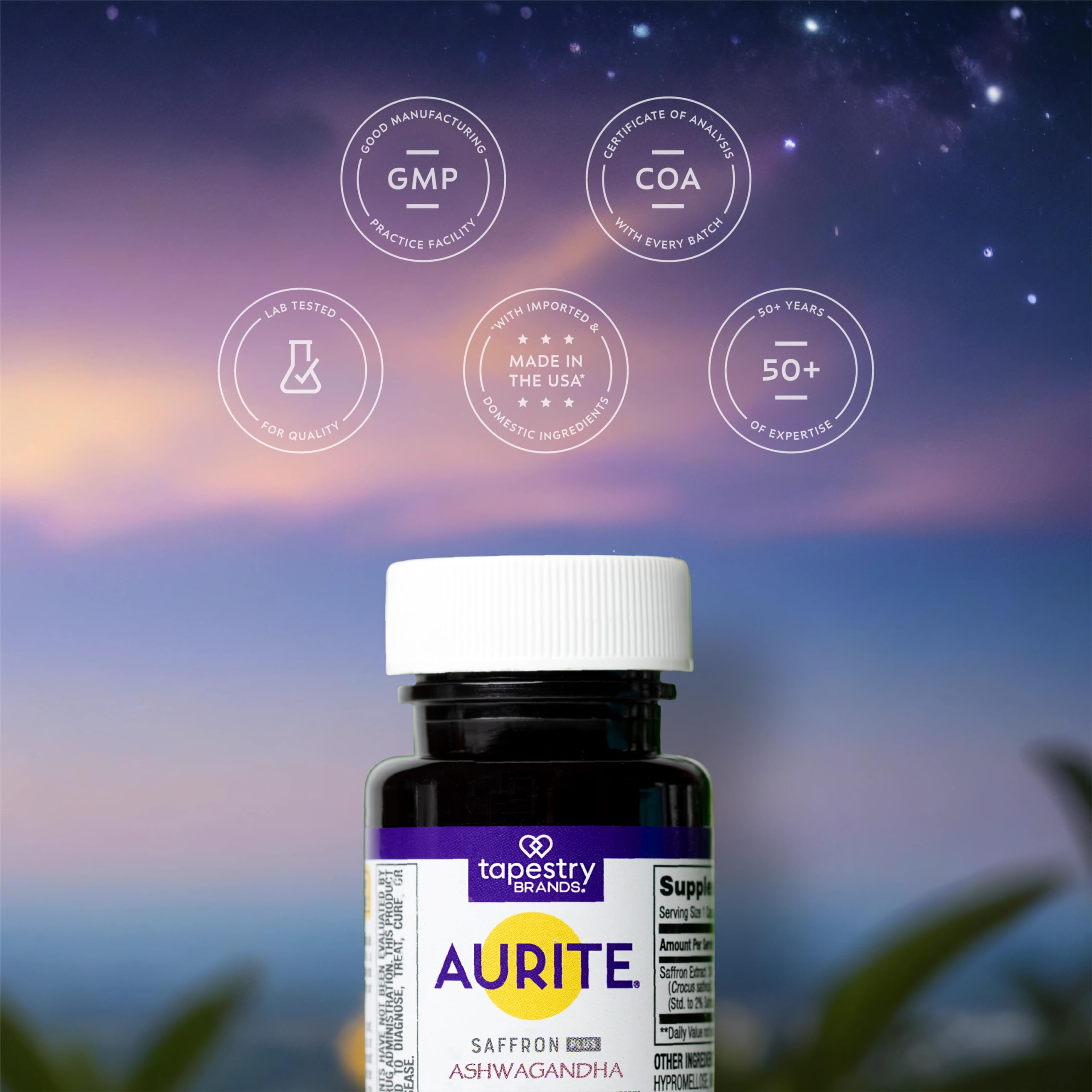 Aurite capsules in hand indicate convenient daily supplementation.
