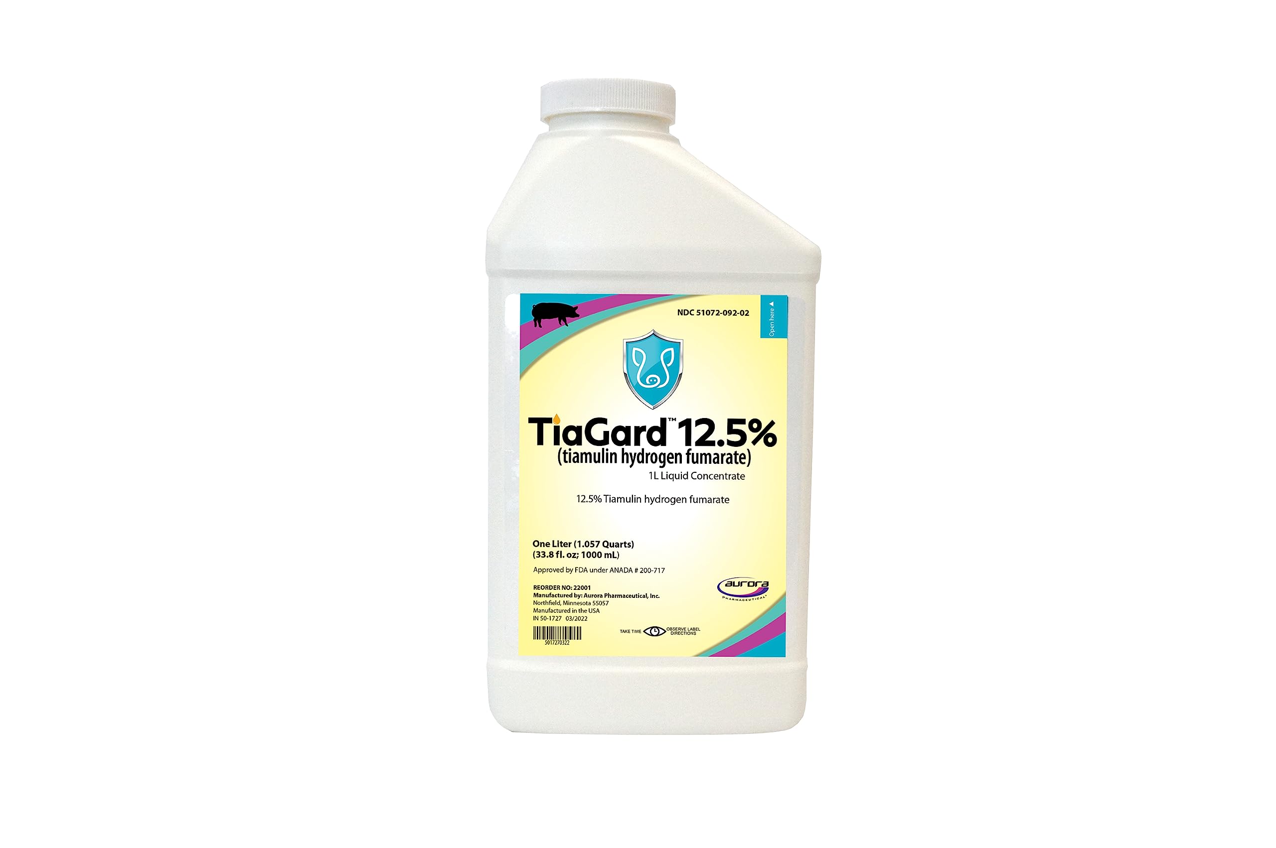 Aurora TiaGard 12.5% bottle enables rapid water dosing for herd-wide administration.