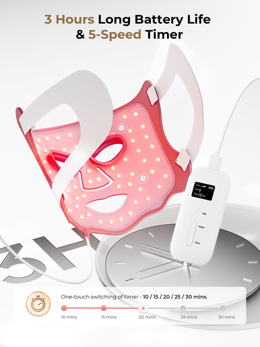 Aurphany LED mask 198 LED beads deliver broad light coverage for sessions.