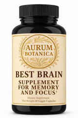 AURUM BOTANICA Best Brain Supplement bottle promotes quick focus without jitters.