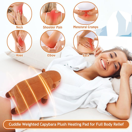 Auspicious Beginning Capybara heating pad side view highlights its flat, flexible design for versatile use.