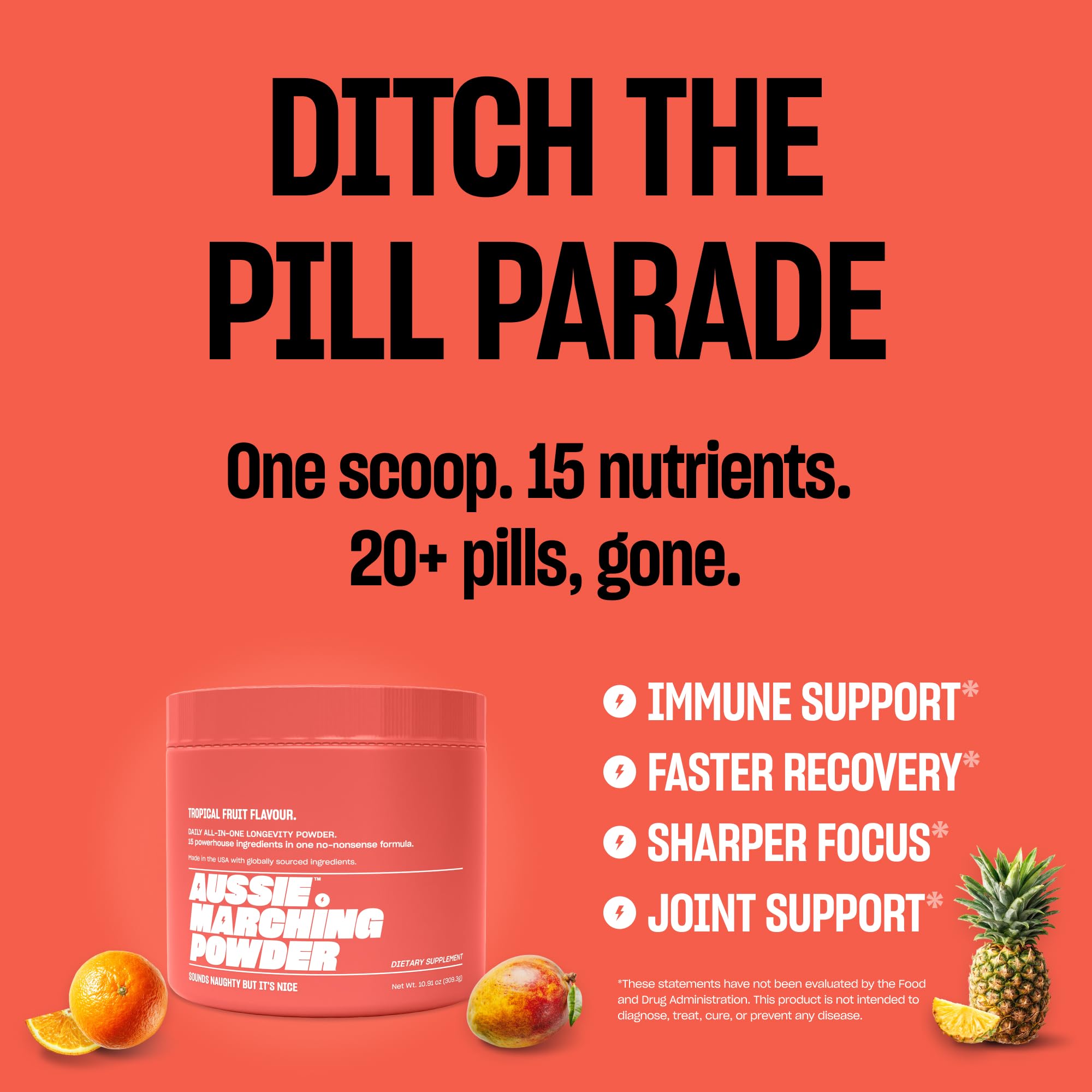 Close-up of smooth Aussie Marching Powder texture for easy mixing.