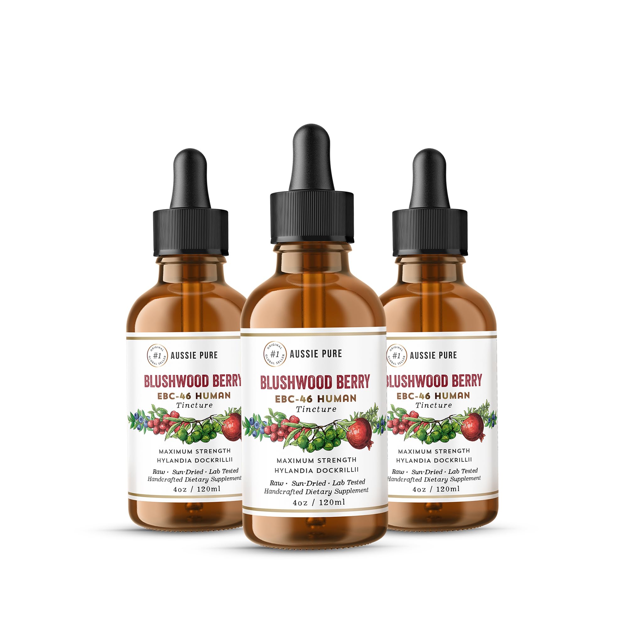 Aussie Pure Blushwood Berry tincture bottle with label, supporting daily wellness.