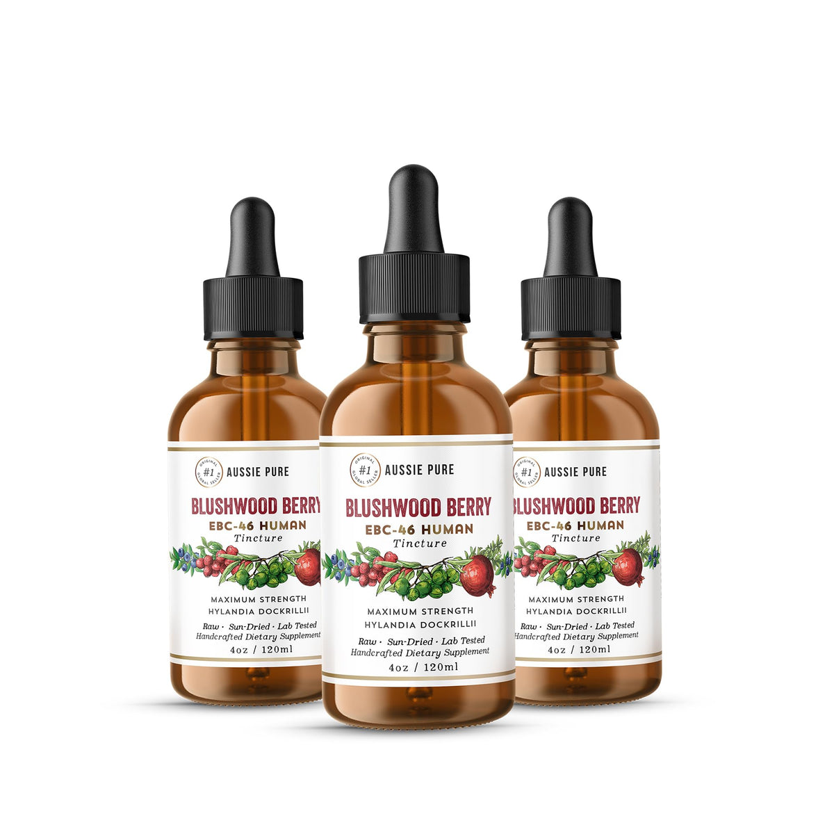 Aussie Pure Blushwood Berry tincture bottle with label, supporting daily wellness.