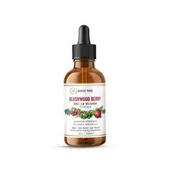 Aussie Pure Blushwood Berry EBC-46 tincture bottle highlights immune support and natural antioxidants.