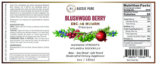 Aussie Pure Blushwood Berry EBC-46 label close-up highlighting natural extract details