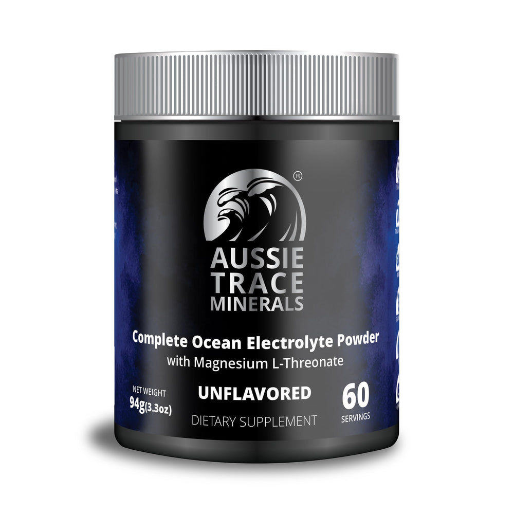 Aussie Trace Minerals bottle with magnesium hydration powder for sugar-free hydration support