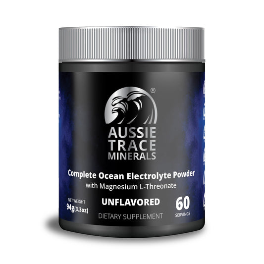 Aussie Trace Minerals bottle with magnesium hydration powder for sugar-free hydration support