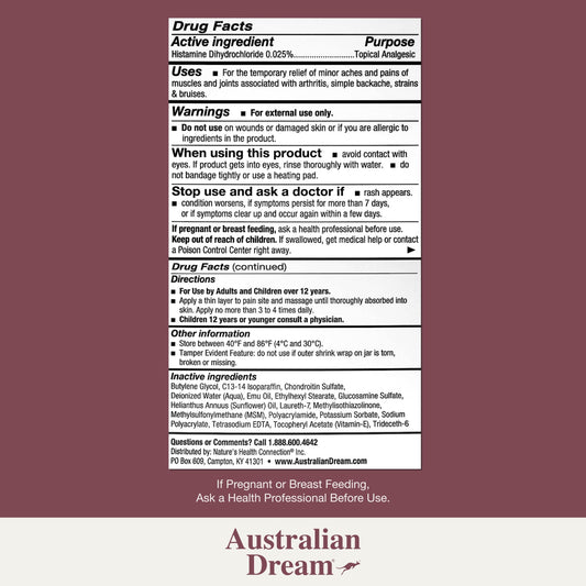Australian Dream arthritis pain relief cream being applied to the knee for soothing relief.
