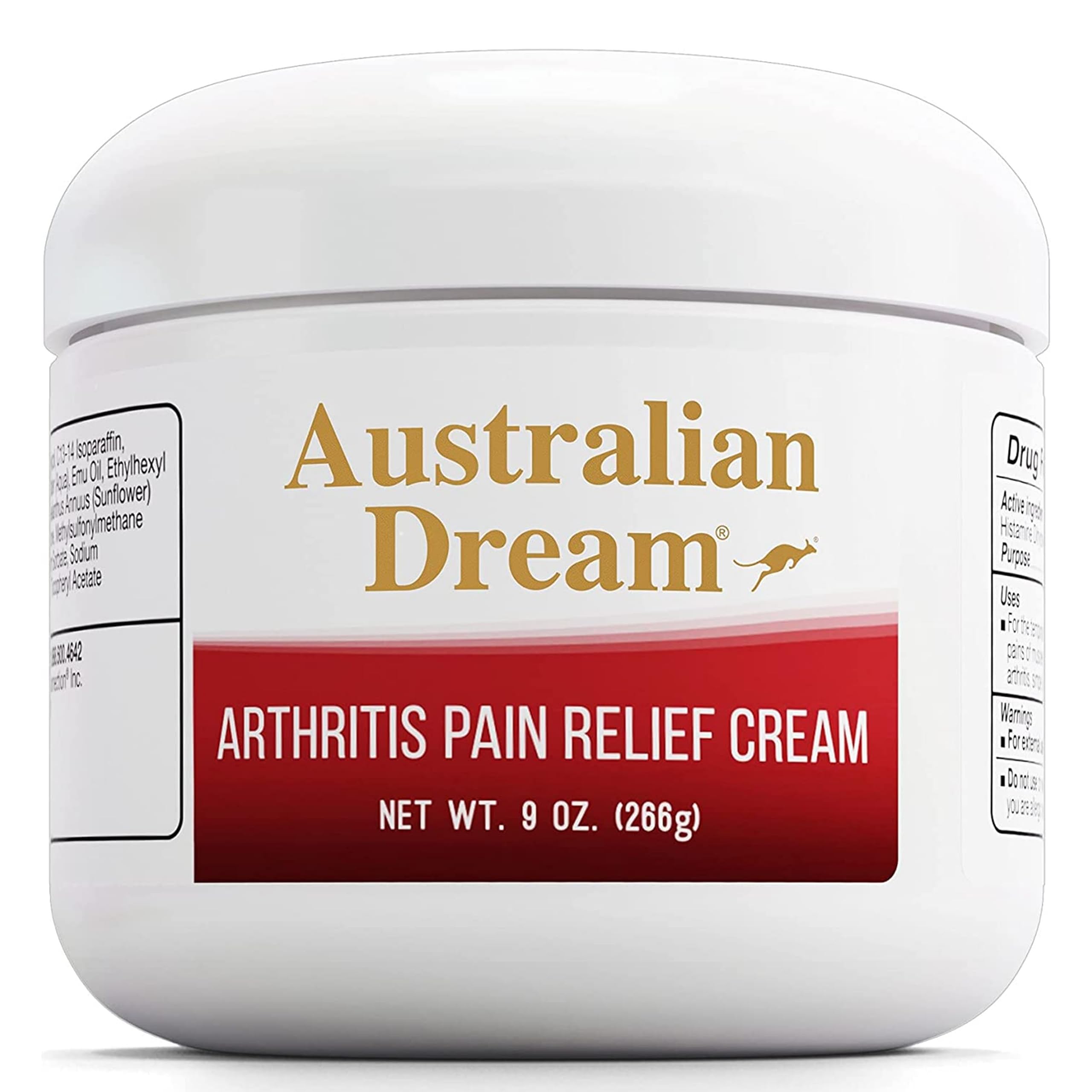 Australian Dream arthritis pain relief cream jar with smooth, non-greasy texture for targeted relief.