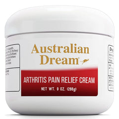 Australian Dream arthritis pain relief cream jar with smooth, non-greasy texture for targeted relief.