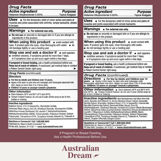 Australian Dream arthritis pain relief cream pump for easy application.