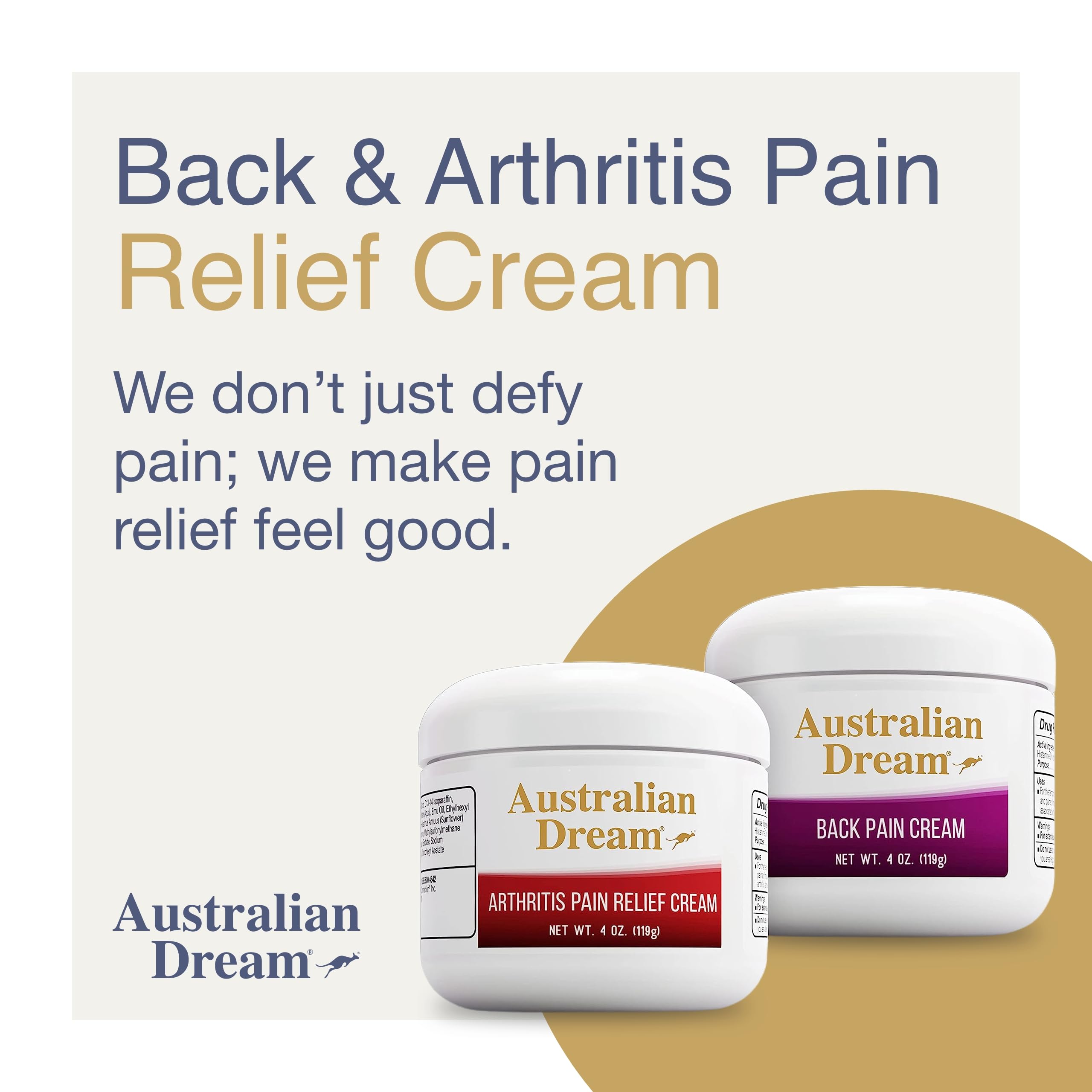 Australian Dream back pain cream bottle for portable relief.