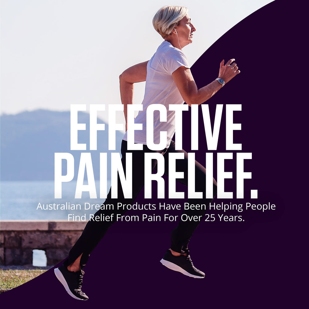 Australian Dream pain relief cap and label conveys easy everyday use.