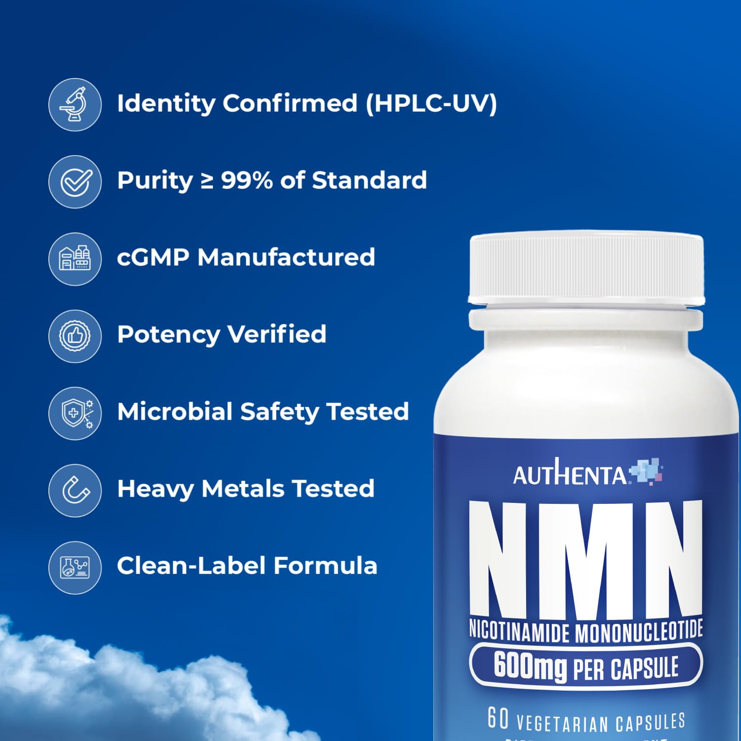 AUTHENTA NMN daily-use setup showing capsule with meal.