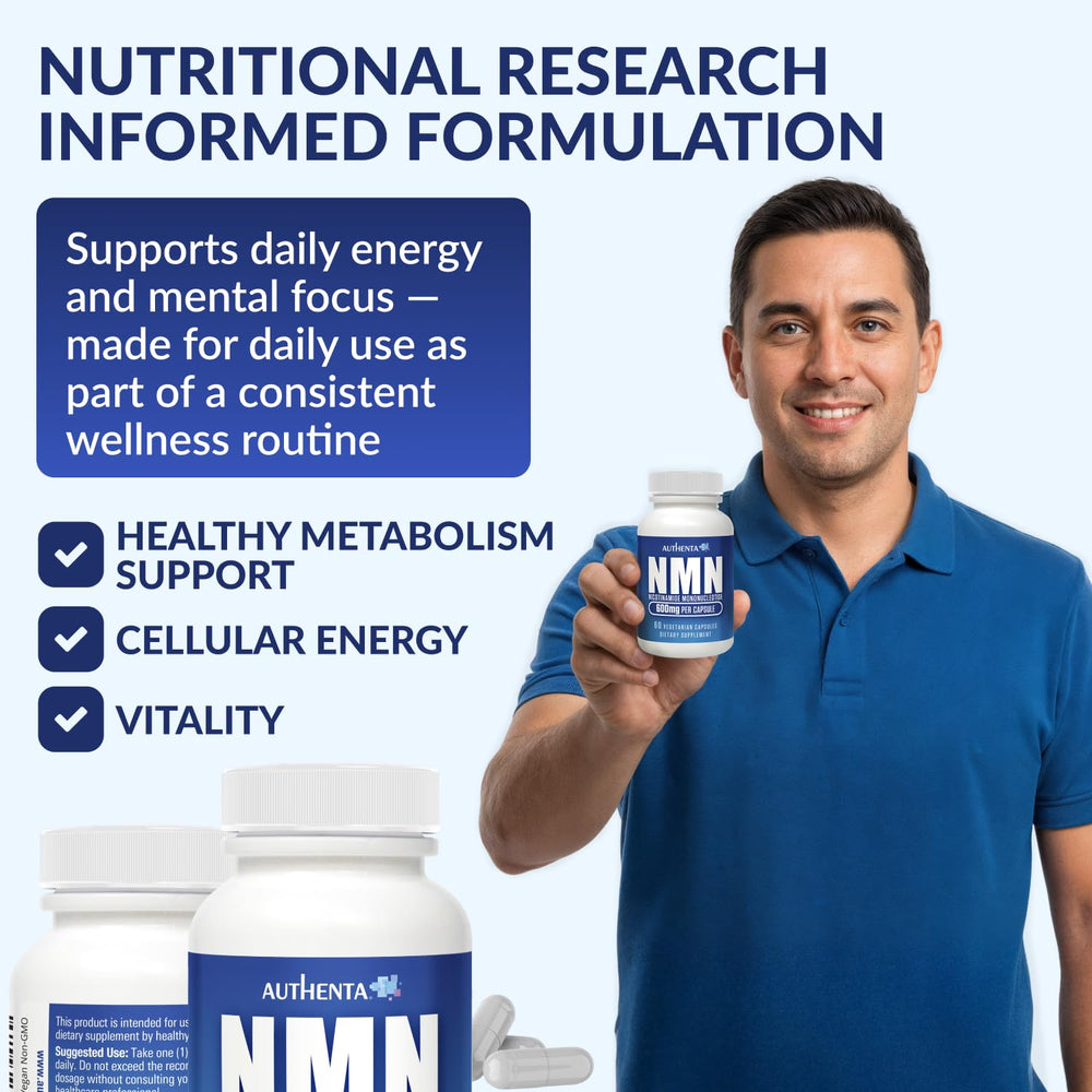 AUTHENTA NMN two-month supply visual with calendar reminder.