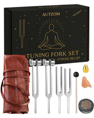 Autzom tuning forks healing set front view for relaxation.