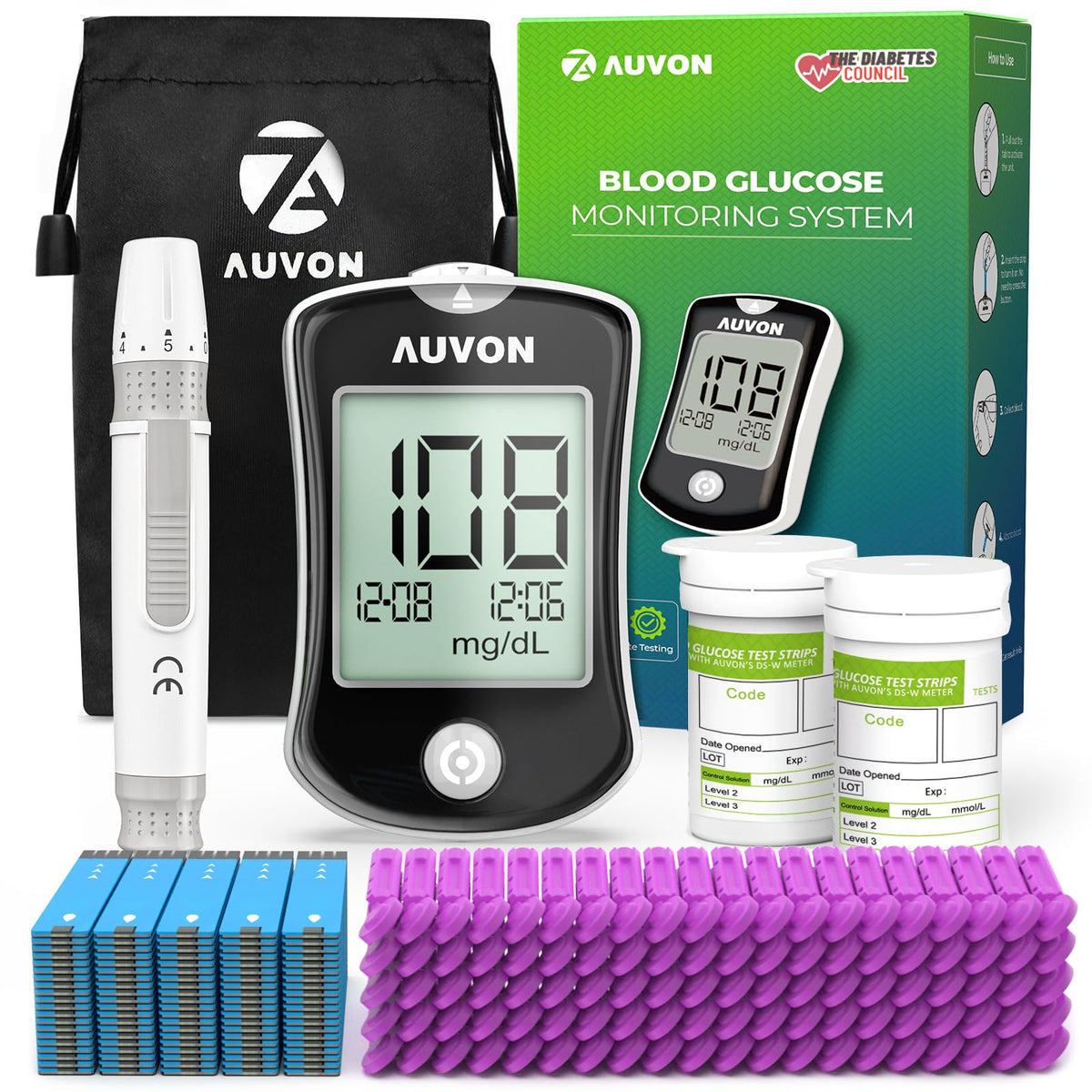 AUVON Blood Glucose Monitor front view highlighting compact design