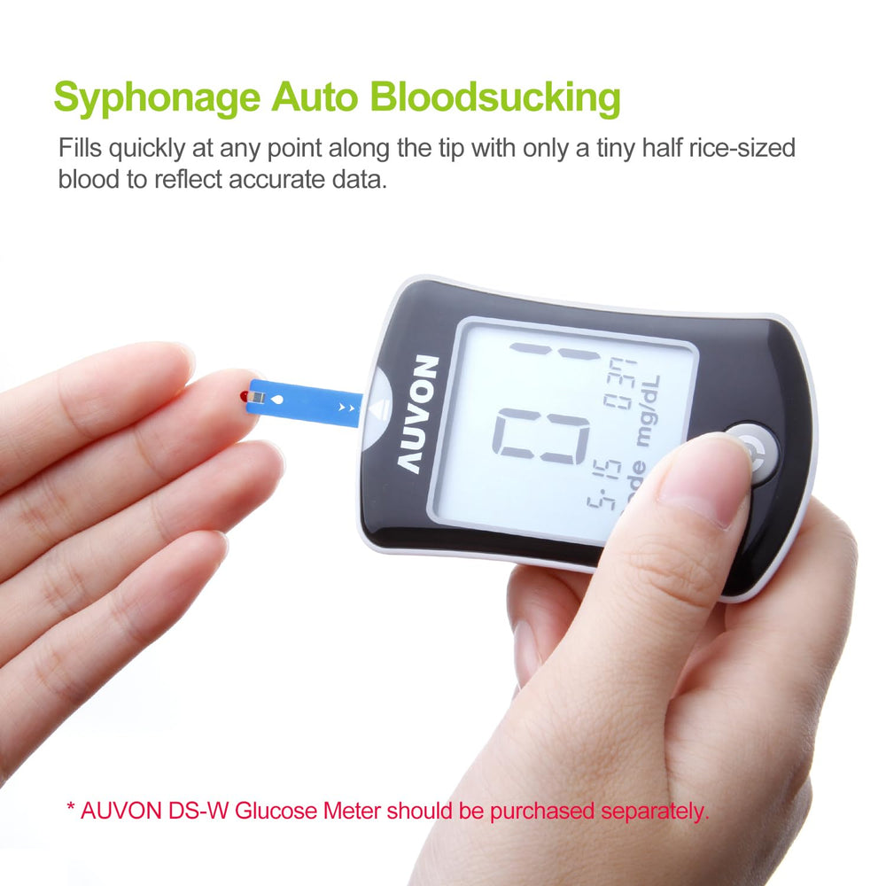 AUVON DS-W test-strip top-siphon window highlights sample delivery for clearer readings.