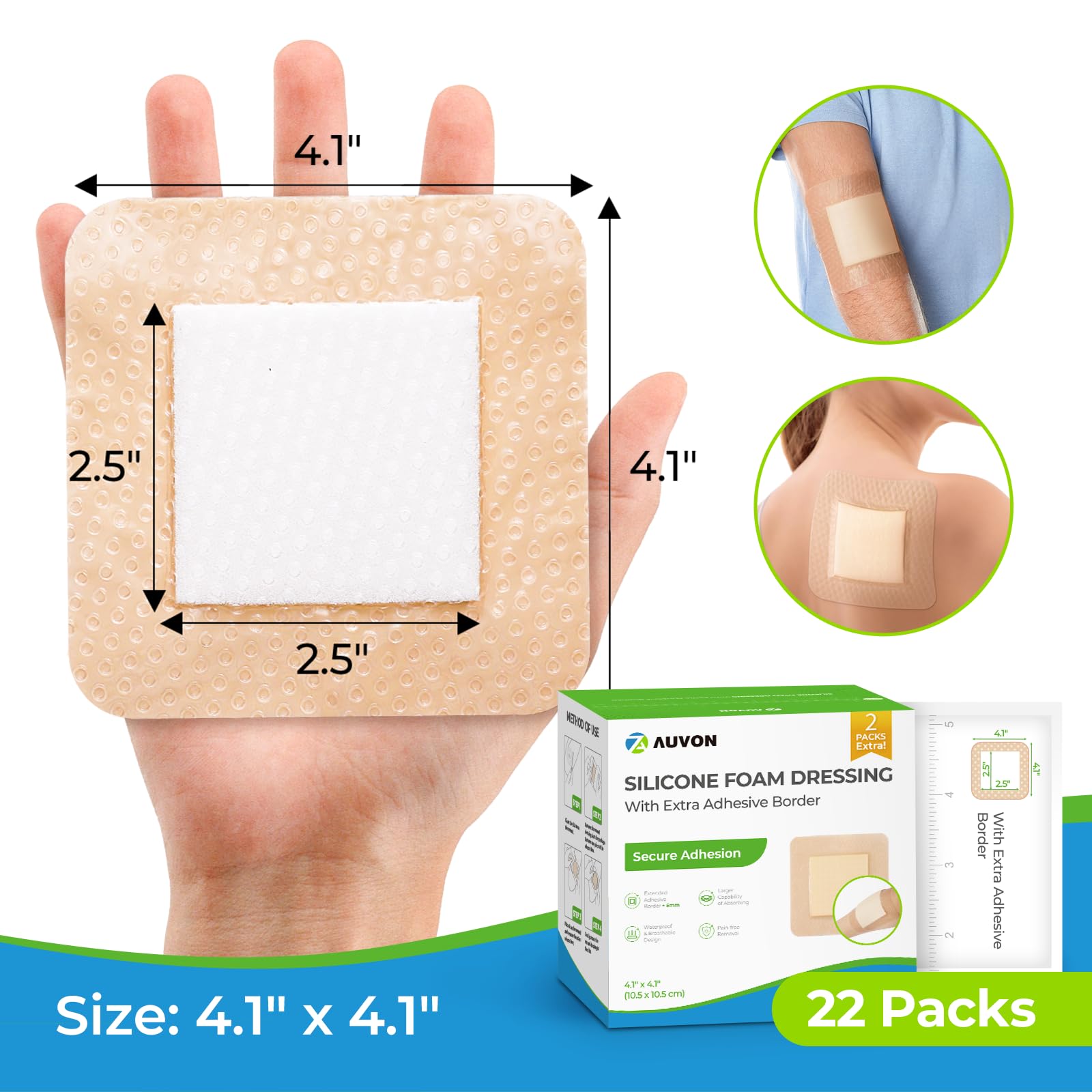 AUVON 4x4 dressing on incision area provides protective coverage and comfort