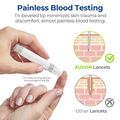 AUVON test strip sample well promotes direct sample flow.