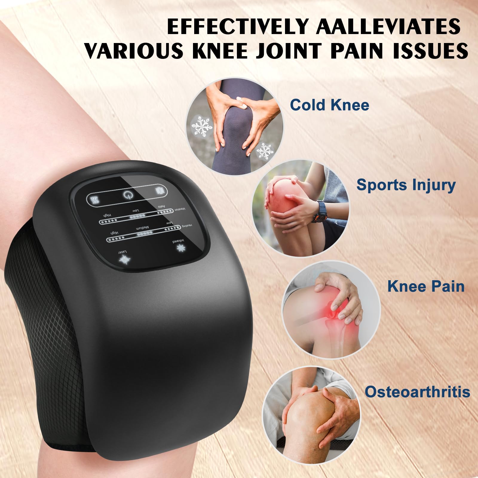 Auxoliev knee massager ergonomic wrap around knee for secure contact