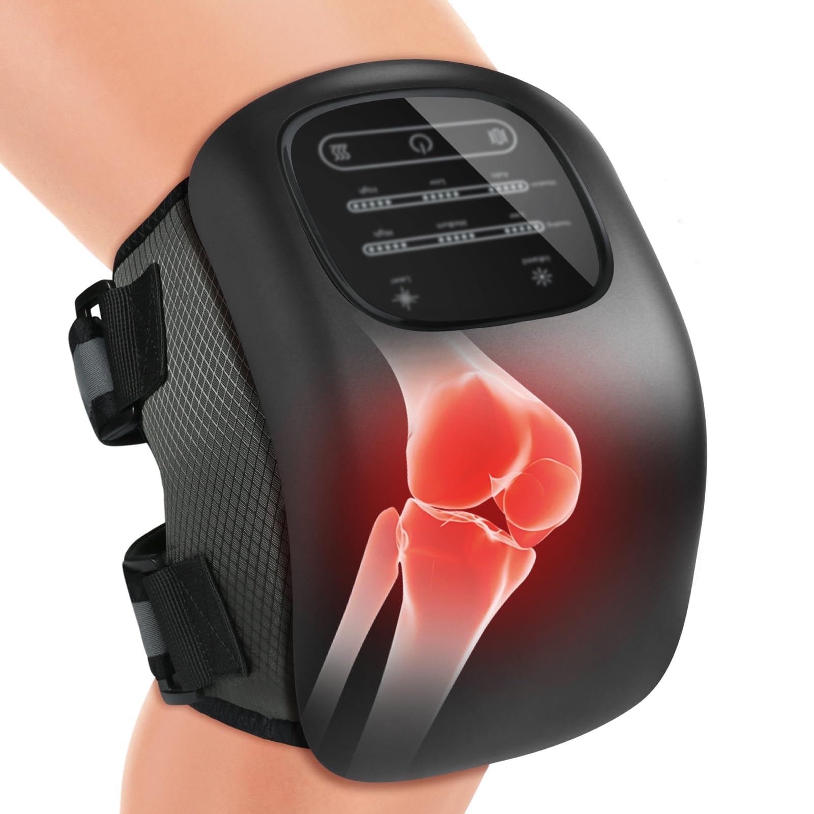 Auxoliev knee massager with heat level selection for targeted warmth
