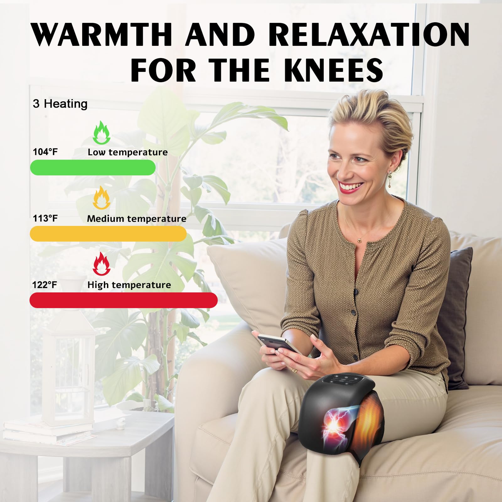 Auxoliev knee massager LED screen displaying settings for easy control