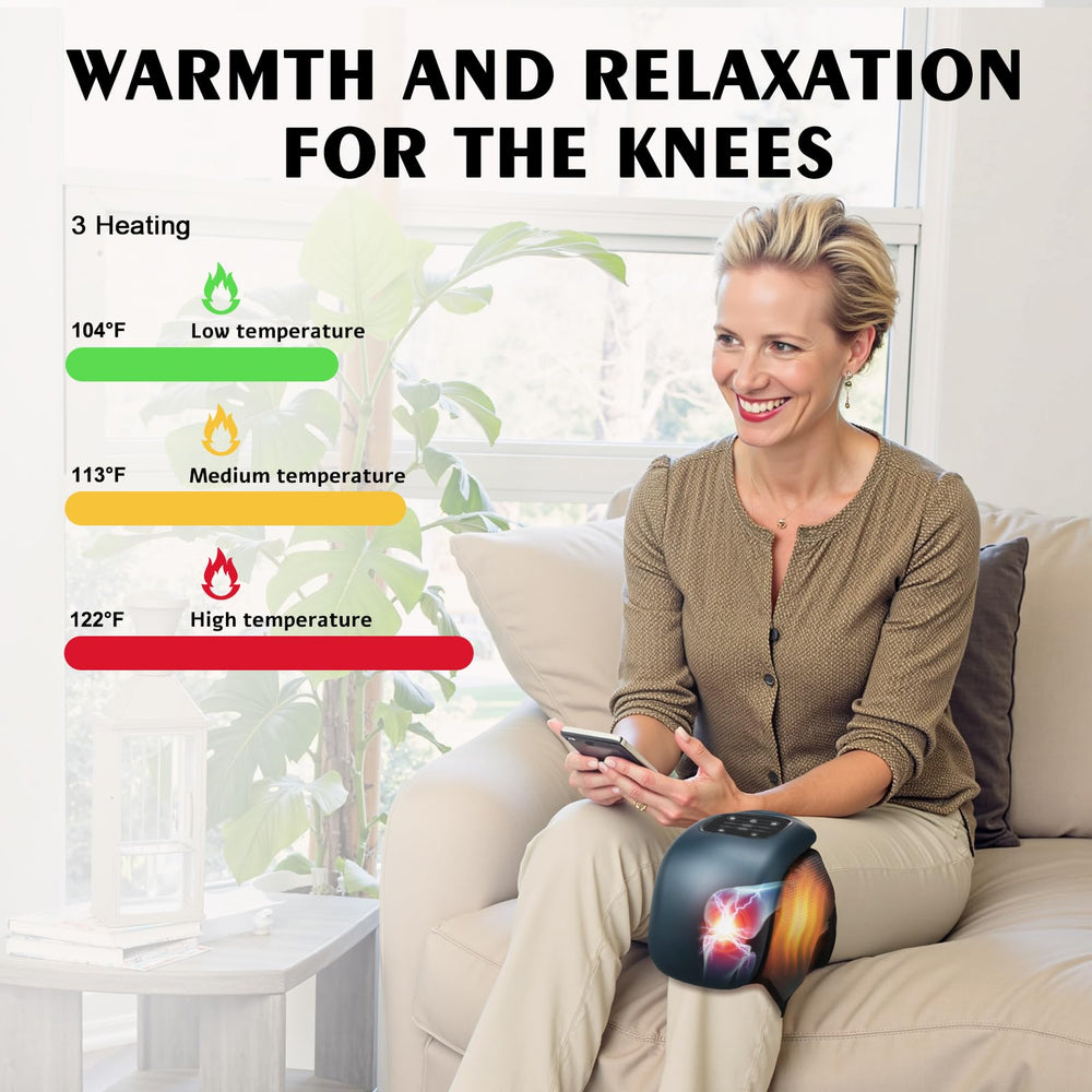 Auxoliev knee massager shows three heating levels for personalized comfort
